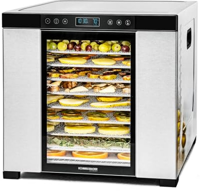 ROMMELSBACHER Essiccatore DA 1050, superficie di essiccazione 1,6 m², 10 vassoi in acciaio inox, funzione di mantenimento del calore, programma preferito, timer 99 ore, temperatura regolabile (35 °C –