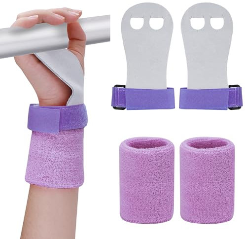 Abeillo Turnen Griffpads mit Armbändern für Kinder, Griffpads Kinder, Cross Training, Gymnastik, Hand Grips Leder Trainingshandschuhe und Handgelenk Bandagen Fitness Set für Mädchen Jungen (Lila, S)