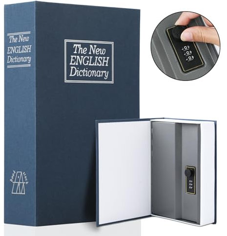 Buchtresor mit Zahlenschloss - Buchsafe Tresor für Zuhause Geheimversteck versteckter Heimtresor für Bücherregal Geldkassette Zahlenschloss zum Aufbewahren von Schlüsseln Dokumenten Schmuck (Blau)