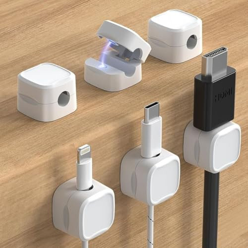 ATARAXIA HOME - Pack 6 Sujeta Cables Adhesivos Magnéticos para Mesa - Sujetacables con Imanes, Ideal para Organizar y Sujetar Cables mesa, Escritorioy Oficina - Magnetic Cord Holder (6, Blanco)