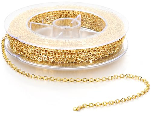 Oruola Smyckeskedja, 2 mm kedja för smyckestillverkning, 10 m guldkedja för smyckestillverkning, 20 st hummerlås, 100 st bindringar,