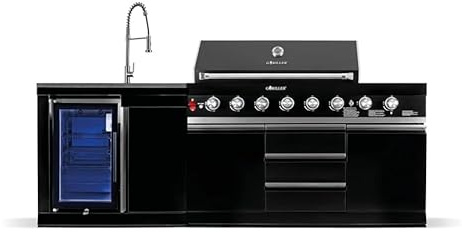 GORILLER® BLACKBACK S3 Cucina da esterno, Barbecue a gas XXL con lavandino, Acciaio inossidabile, Nero