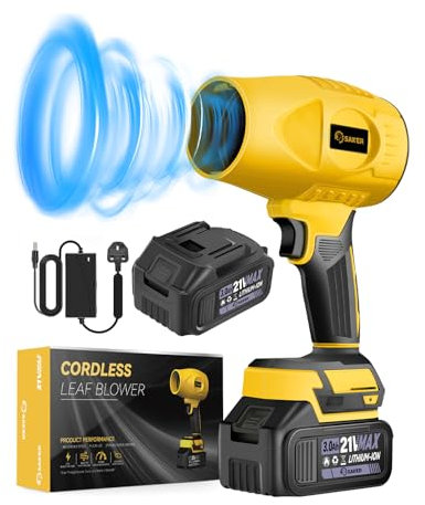 Saker Cordless Leaf Blower Portable Dust Cleaner Handheld Blowers 180000 RPM with Adjustable Speed for Patio Cleaning Drying Camping 2 Batteries Yellow