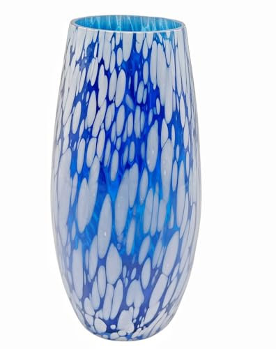 simpa Large Decorative Coloured Molten Glass Centerpiece Flower Vase - Blue 25cm (H)