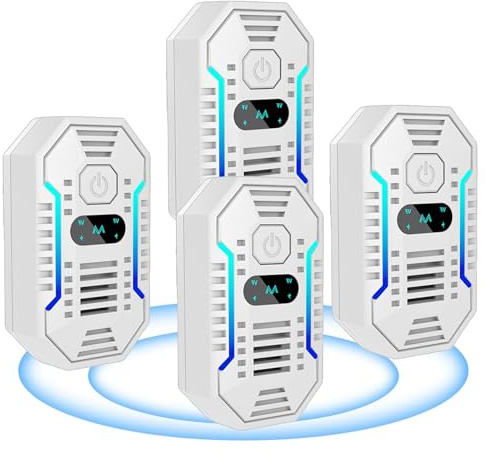 Repelente Ultrasónico de Plagas, 4 Pack Electrónico Repelente Mosquitos, Repelente Ultrasónico Mosquitos Control de Plagas Anti Moscas, Ratones, Insectos, Hormigas, Arañas