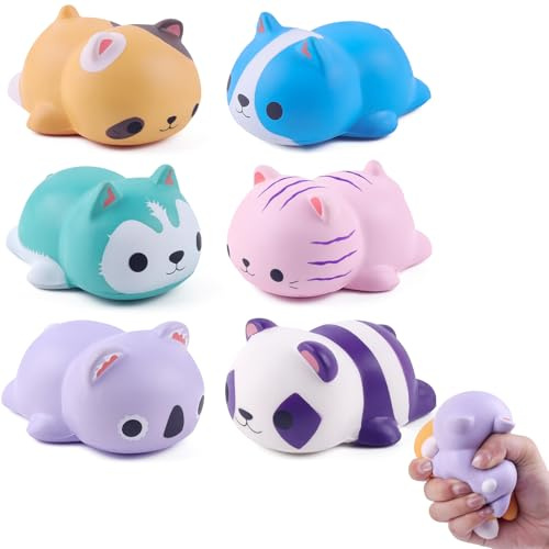 ANBOOR Lot de 6 Squishies en mousse - Jouets en forme d'animaux - Chat, Chien, Koala, Panda - Jouets à décompression lente pour soulager le stress - Pour enfants et adultes