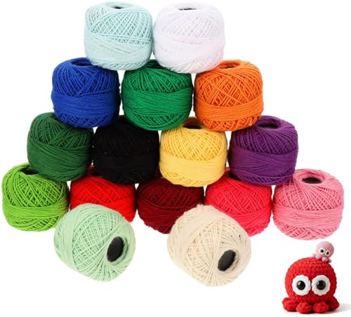 Angoily Crochet Yarn, 16 Rolls Colorful Embroidery Knitting Yarn Thread Kit - 100% Cotton DIY Sewing Cotton Thread for Hand Embroidery, Cross Stitch & Crafting - Perfect for Beginners & Professionals
