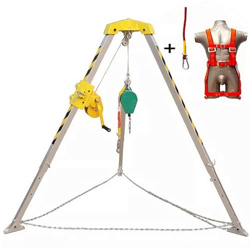 Kit anticaduta in alluminio resistente con treppiede telescopico | Corda di protezione anticaduta da 1,3 m - 2,1 m, sistema di salvataggio per spazi ristretti e pozzi profondi