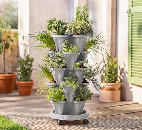 Kopp, Rottenburg Pflanzturm 5er-Set mit Rollen – stapelbares Pflanzsystem mit Abflusssystem – für Balkon, Terrasse und kleine Flächen