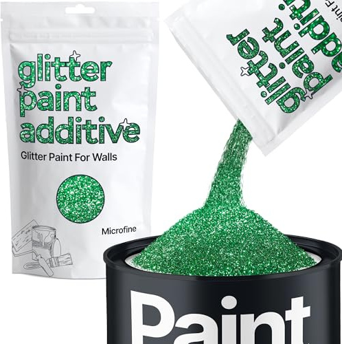 Hemway Emerald Green Glitter Paint Additive Microfine 100g Adding Sparkle | for Paints & Varnish | Paint Walls Sparkly Add to Emulsion, Acrylic or Lacquer Indoor