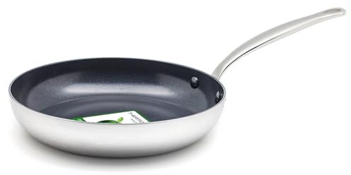 Greenpan Barcelona Evershine Tri-Ply Stainless Steel Healthy Diamond Reinforced Ceramic Non-Stick 28 cm Frying Pan Skillet, PFAS-Free, Multi Clad, Induction, Oven Safe, Silver