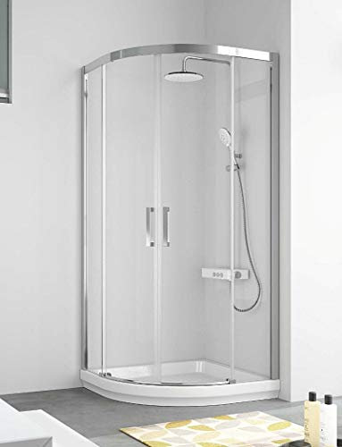 Mampara de Ducha Semicircular - 2 Hoja Fija y 2 Puerta Corredera - Cristal de Seguridad de 6 mm - Modelo Cuatrocientos Circle (80 x 80 Curva Roca)