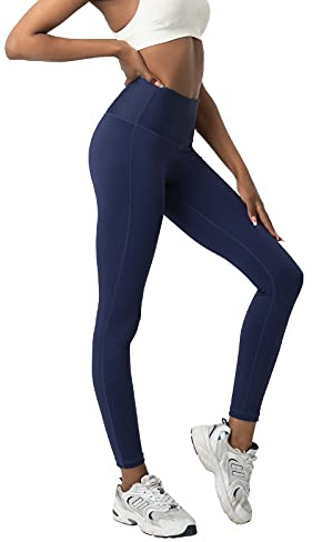 LAPASA Legging Long Femme Taille Haute Yoga Pantalon de Sport Gainant Collants Gym Fitness Course L01A1 Bleu Marine S