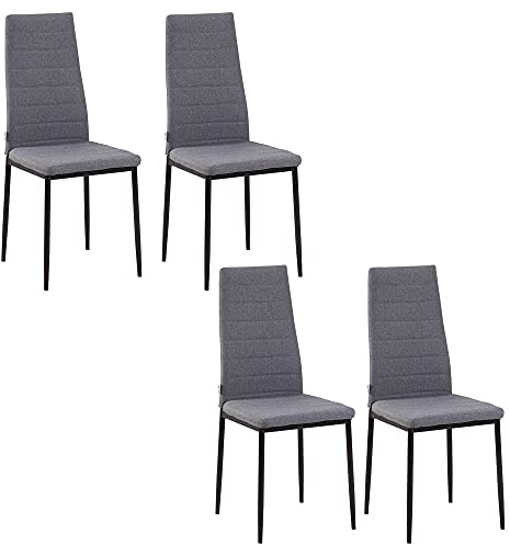 HOMCOM Set 4 Sedie Imbottite per Soggiorno o Sala da Pranzo, Sedie da Cucina Moderne, in Metallo e Tessuto Grigio