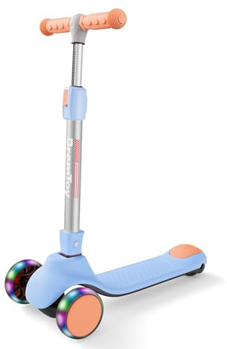 BremToy Monopattino per Bambini 3-10 Anni, 4 Regolabili in Altezza, 3 Eleganti Ruote LED, Monopattino Pieghevole, Carico Massimo 50 kg, Regalo per Bambini