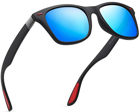 wearPro Polarisierte-Eckig-Sonnenbrille-für-Herren-Damen UV400-Schutz Polarisiert Sonnenbrillen Retro Vintage Stil Fahrradbrille Rechteckig Sunglasses für Fahren Sport(Schwarz Blau)