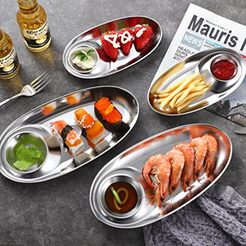 1PC Stainless Steel Snack Dish Plate Ketchup Sauce Dipping French Fries Dish Divided Grid Plate Fried Chicken Dish Platos Practical
