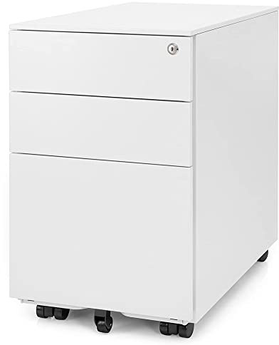 Ergotopia Rollcontainer weiß - abschließbarer Bürocontainer für Schreibtisch 60x39x52 cm (HxBxT) - Büro Container mit 3 Schubladen - Schreibtischcontainer abschließbar