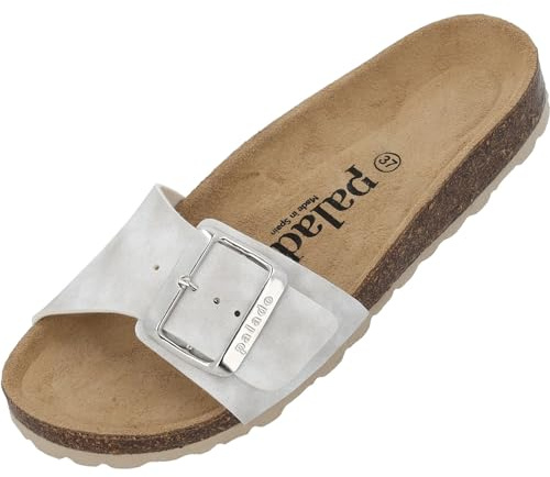 Palado Pantoletten Damen Malta EGS Haze – elegante Sandalen Made in Spain - bequeme Hausschuhe mit Kork-Fußbett - modische Sommerschuhe Hellgrau UK6 - EU39