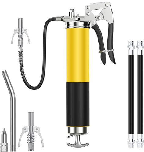 drado Einhand Fettpresse, 6000 PSI Handhebelfettpresse mit Schmiernippel und Fettpresse Mundstück, geeignet für Auto & Motorrad (14-14,5 oz/ 400cc)