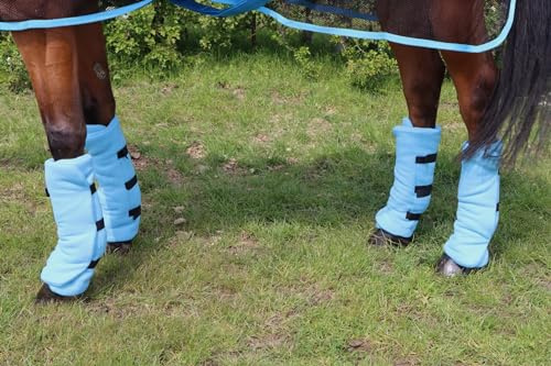 Ruggles Fleece Leg Wraps for Horses and Ponies | Ideal for Travel Stable or after Bathing/Wash Down | Set of 4 (Sky Blue, Cob)