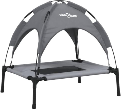 vidaXL Hundeliege, Erhöhtes Hundebett mit Dach, Haustierbett Outdoor mit Baldachin, Haustierliege Hund Schlafplatz Hundesofa, Anthrazit Oxford-Gewebe Stahl