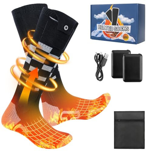 Olycism Beheizbare Socken 6000mAh Akku Wiederaufladbare elektrische Beheizte Socken für Damen und Herren 4 Temperatureinstellungen Outdoor-Reiten Camping Wandern Motorradfahren Skifahren Warme (S)