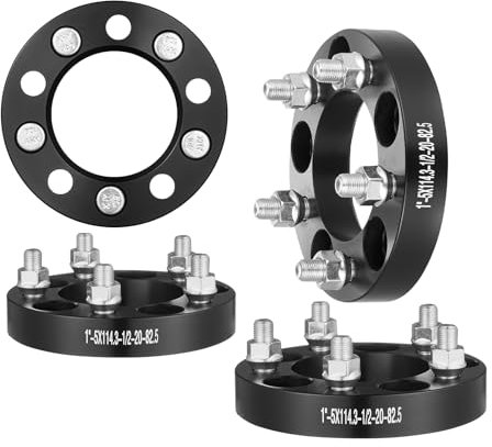 VEVOR Distanziali Ruota, Adattatori Ruota 25,4 mm 5 x 114,3 mm Distanziale Forgiato a 5 Alette, Alesaggio 82,5 mm Distanziali Mozzi Auto 12,7 mm-20 Distanziali Perni, per Jeep e Ford 1984-2013, Nero