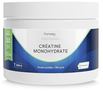 Créatine Monohydrate Creapure® en Poudre 250g - Force Musculaire & Performances physiques - 100% pure - Adaptée à tous - Goût neutre - Hautement assimilable - Fabrication Allemande - Dynveo