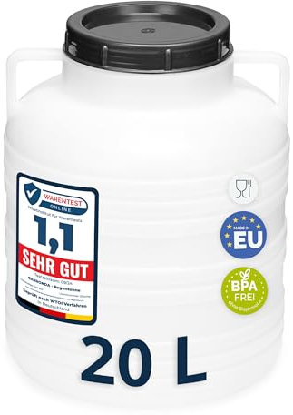 Garronda réservoir d'eau de 20 litres, Baril Alimentaire, fût à Large Ouverture en HDPE et sans BPA, tonneau de Jardin, bac à Aliments pour Animaux, conteneur d'eau, tonneau Universel GD-0078, Blanc