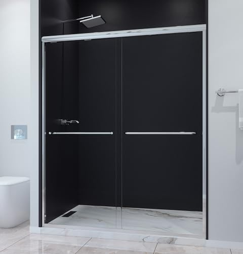 EUROTECH SHOWERS Classic 56-59 W x 72 H Semi-Frameless Double Sliding Glass Shower Door with 1/4 Clear Tempered Safety Glass (Chrome)