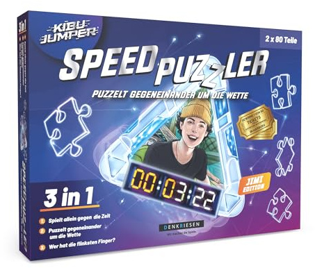 DENKRIESEN KIBU Jumper® Speed Puzzler – Jimi Edition | Rasantes Puzzle-Duell für 1-2 Spieler | 2 x 80-Teile-Puzzle mit App-Anbindung | Geschick & Strategie | Familienspiel ab 6 Jahren
