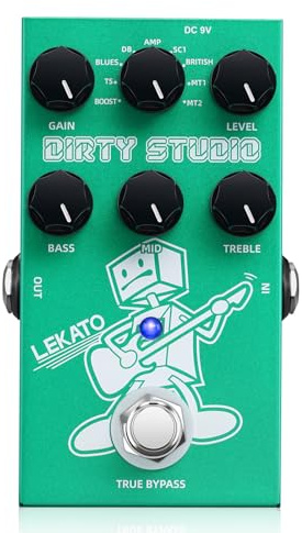 LEKATO Distortion Overdrive Pedal Boost to Dist, Guitar Overdrive Effect Pedal with 3-band Equaliser for Electric Guitar (DIRTY STUDIO)