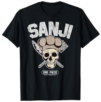 Sanji Cappello di Paglia Pirates Chef Skull N Crossbones Anime Maglietta, Uomo, Nero, S