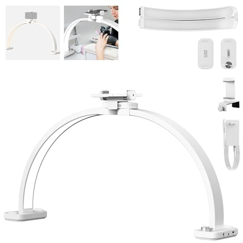 NEEWER BASICS HM01-D 29 Arc Lamp,40W Foldable LED Half Moon Table Nail Tech Light for Desk 3000K-6500K 3400lux/0.5m CRI95 USB Charging Phone Holder for Manicure Makeup Beauty Tattoo Overhead Shooting