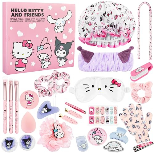 Get Trend Hello Kitty Sanrio Calendario Avvento 2025, Set Regalo Donna Adolescenti, Kit di Bellezza, Kawaii Accessori Natale Regali per Lei (Rosa Hello Kitty)