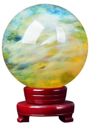 JYARZ Sfera di Cristallo Palla di Vetro Crystal Meditation Divnation Sfera Sfera A Sfera di Lente Decorativa con Supporto in Legno Sfera di Cristallo per Fotografia(12cm)