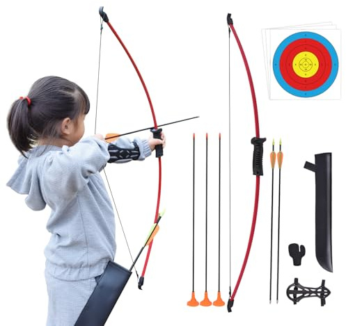 Recurve Bow and Arrow Set,with Quiver Target Finger Tab Armguard for Archery Youth Junior Beginner Longbow Training Target Practice Outdoor