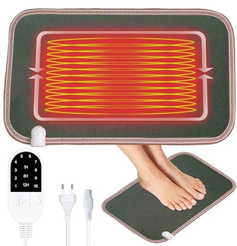 Scaldapiedi Elettrico Piedi, Afenau 30x50cm Tappeto Riscaldante con Temperatura e Timer Regolabili, Tappetino Riscaldante Piedi, Scalda Piedi Casa Elettrico per Casa, Ufficio (Grigio scuro)