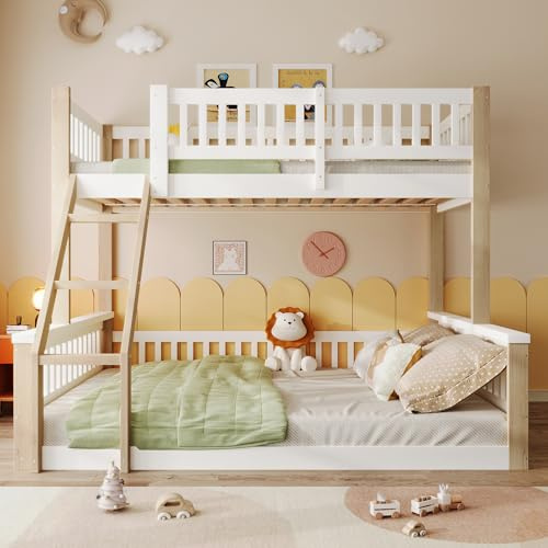 Lubvtti Letto a castello per bambini 90/140x200cm con scaletta,parapetto di sicurezza,letto per bambini,Struttura letto bambini 90/140x200 con rete a doghe,Senza materasso (B-Blanc + Naturel)