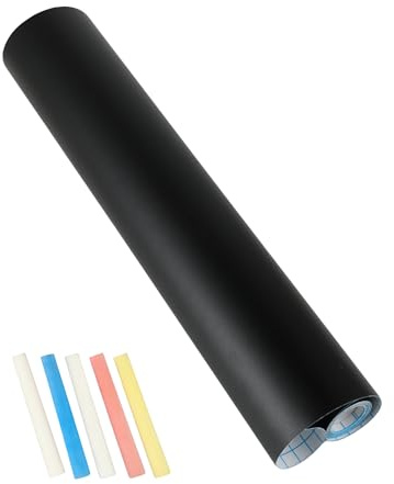 Tableau craie mural autocollant 43×300 cm – Ardoise craie noire, tableau noir craie pour écrire, dessiner et projets DIY (5 craies incluses)