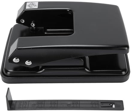 Baxnore Perforadora de papel de metal resistente con 2 orificios, capacidad de 40 hojas con orificios de 6 mm, espaciado de 80 mm para archivar documentos de oficina, color negro