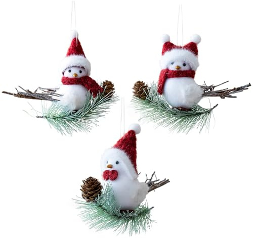 Fictory 3 adornos de pájaros de Navidad, decoraciones realistas de pájaros de espuma para árbol de vacaciones, corona y decoración festiva del hogar
