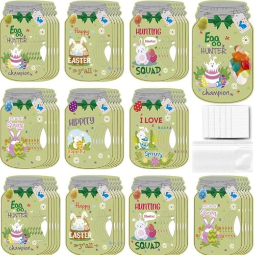 Juego de 48 tarjetas de Pascua, tarjetas de felicitación de feliz Pascua, tarros de masón, tarjetas de felicitación de intercambio para el aula escolar, regalos de e-aster, recuerdos de fiesta de