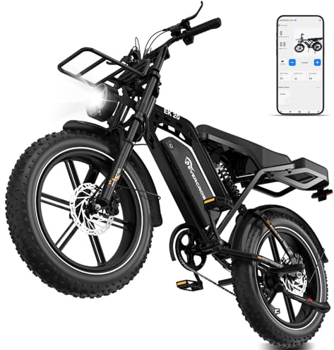 EVERCROSS EK20 Bicicleta Eléctrica, 250W Fatbike, 20 E-Bike con Batería de 48V/15,6Ah, Bici Eléctrica para Adultos, Alcance 110 km, 25 km/h, 7 Velocidades, App y NFC, Carga 120 kg