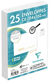 Clairefontaine 5986C - Packung mit 25 Umschlägen weiß C6-114x162 mm, mit Vordruck für PLZ, selbstklebend, 80g, 1 Pack