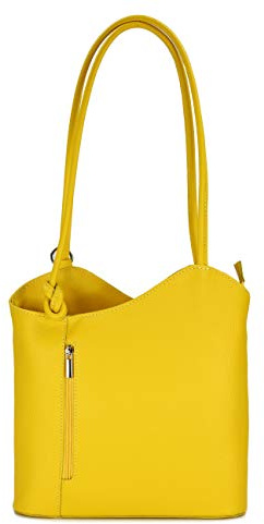 Belli italienische Ledertasche Backpack Classic 2in1 Damen Rucksack Leder Handtasche made in italy Schultertasche - 28x28x8 cm (B x H x T) (Gelb)