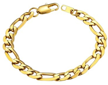 Gold Men and Womens Figaro Bracelets 9mm 8.3/'' 18K Gold Plated Chain Link Wrist Bracelet'' }