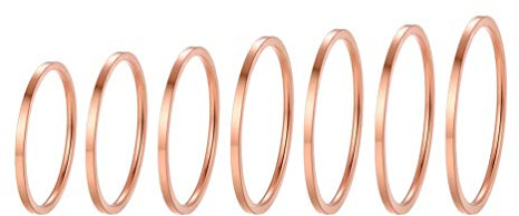 PROSTEEL Stapelringe Set für Damen Mädchen 7 Stücke 1mm breit Knöchelringe Knuckel Ringe Rosegold vergoldet Midi Ringe Finger Modeschmuck Accessoire Größen 47-62 für Ehefrau Freundin