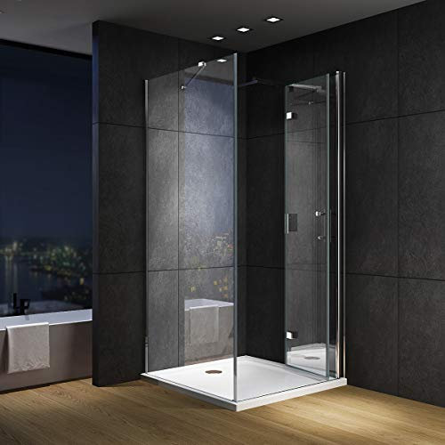 IMPTS Duschkabine 80 x 80 cm Eckeinstieg falttür Duschtür 180º faltbar Klappbar 6mm NANO Glas Duschwand Duschabtrennung 195cm Höhe,OHNE Duschwanne